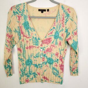 BCBG Maxazria Sweater Womens M Y2K Fitted Baby Tee Fit Sequin Colorful Stretchy